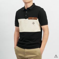 Áo polo phối ngực kem in chữ STAY NOTRUDE NICE