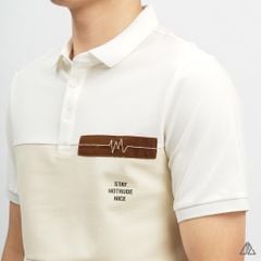Áo polo phối ngực kem in chữ STAY NOTRUDE NICE