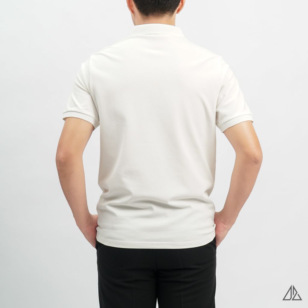 Áo polo phối ngực kem in chữ STAY NOTRUDE NICE