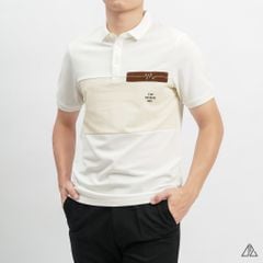 Áo polo phối ngực kem in chữ STAY NOTRUDE NICE
