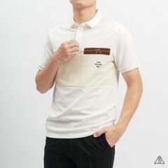 Áo polo phối ngực kem in chữ STAY NOTRUDE NICE