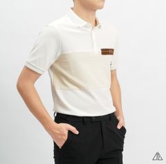 Áo polo phối ngực kem in chữ STAY NOTRUDE NICE