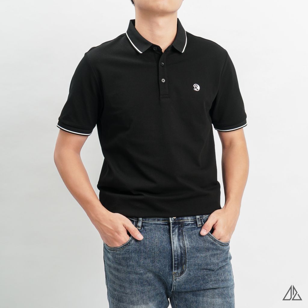Áo polo viền cổ thêu ngực R