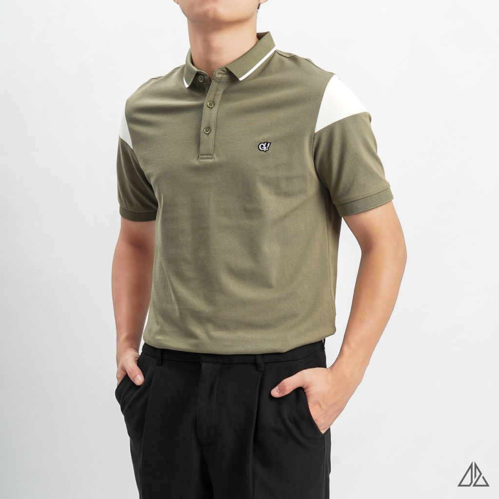Áo polo viền cổ phối ống tay thêu G!