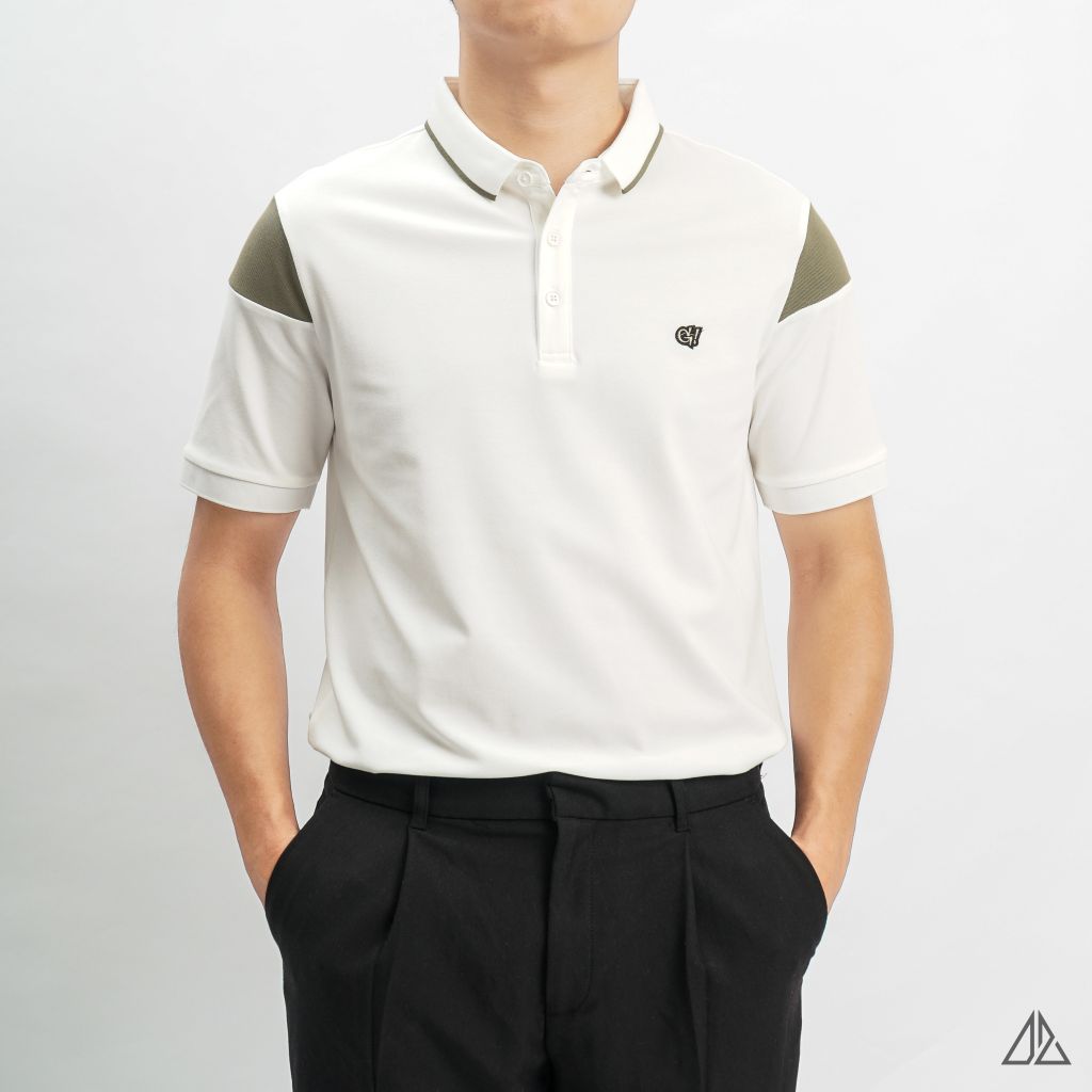 Áo polo viền cổ phối ống tay thêu G!