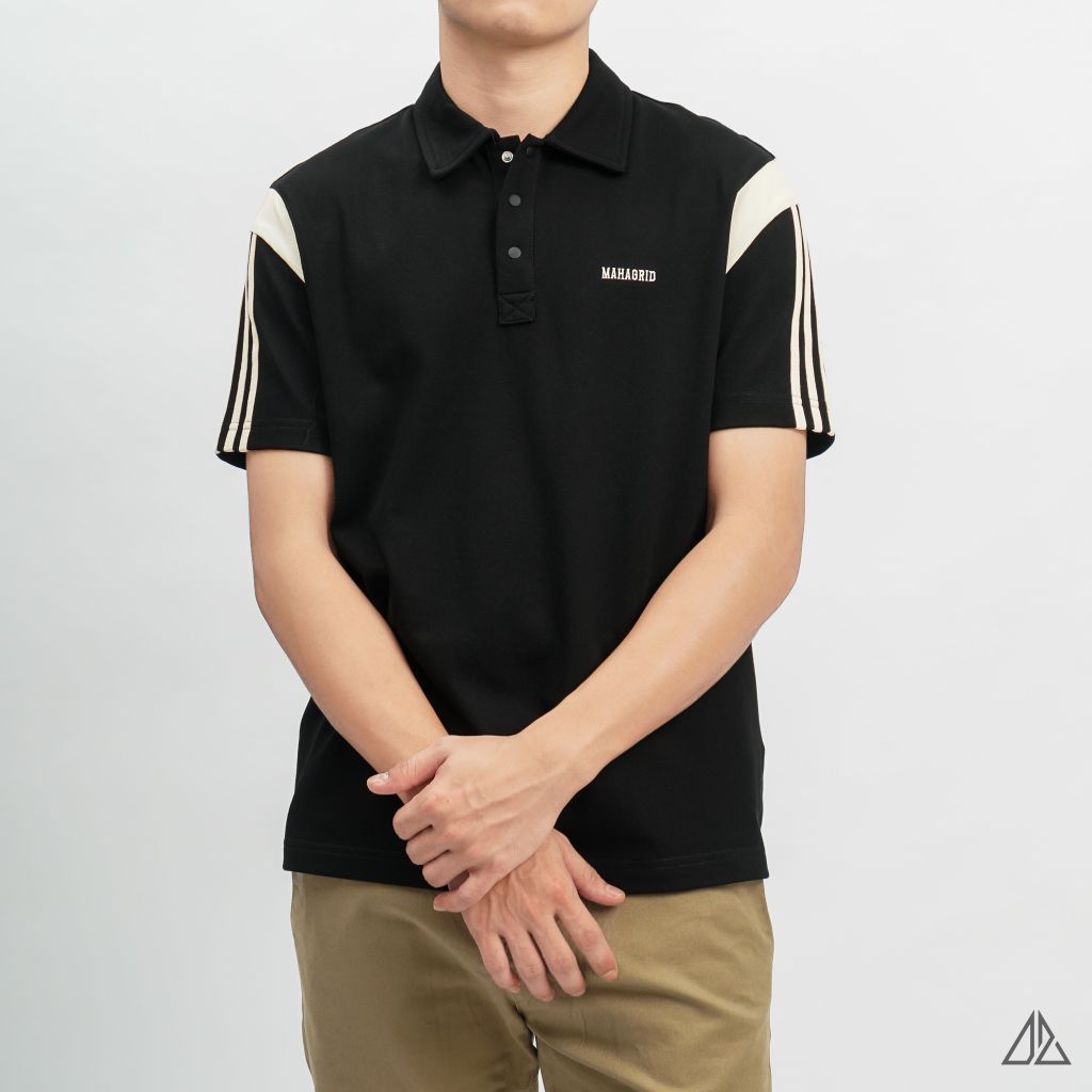 Áo polo Phối vai 3 sọc tay kem