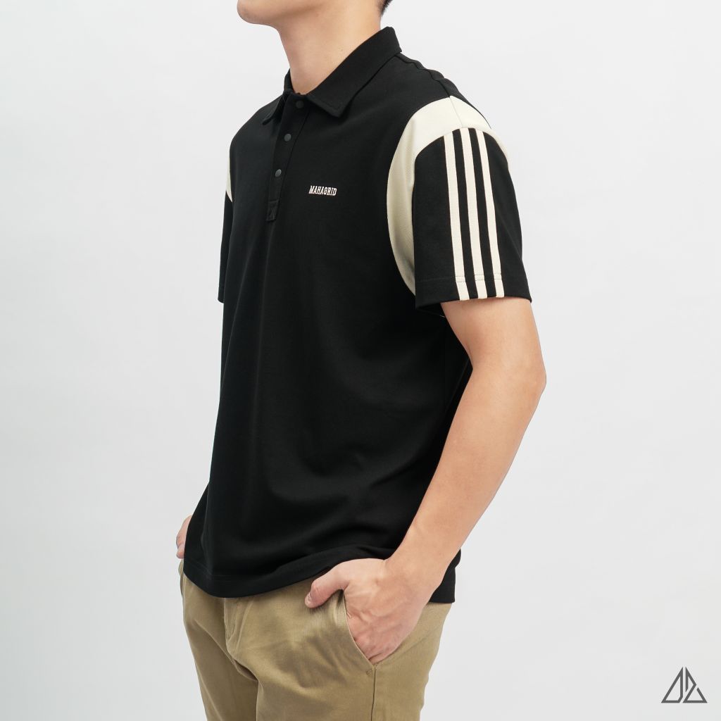 Áo polo Phối vai 3 sọc tay kem
