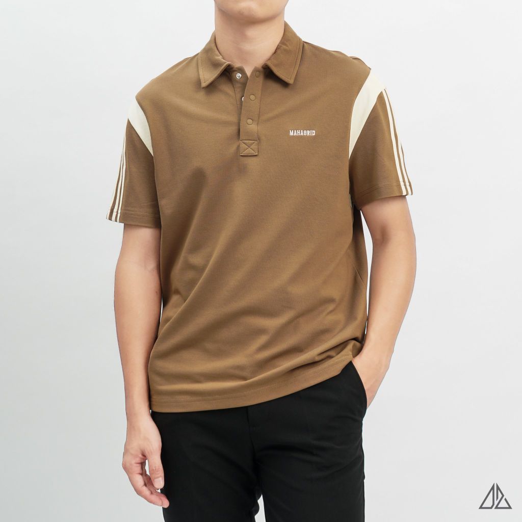 Áo polo Phối vai 3 sọc tay kem