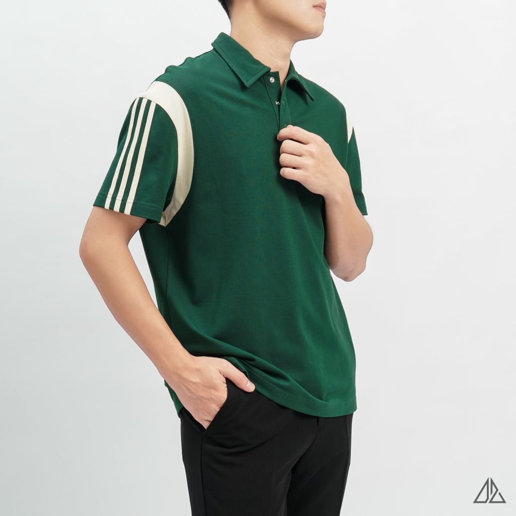 Áo polo Phối vai 3 sọc tay kem