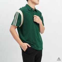 Áo polo Phối vai 3 sọc tay kem