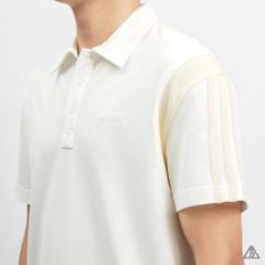 Áo polo Phối vai 3 sọc tay kem