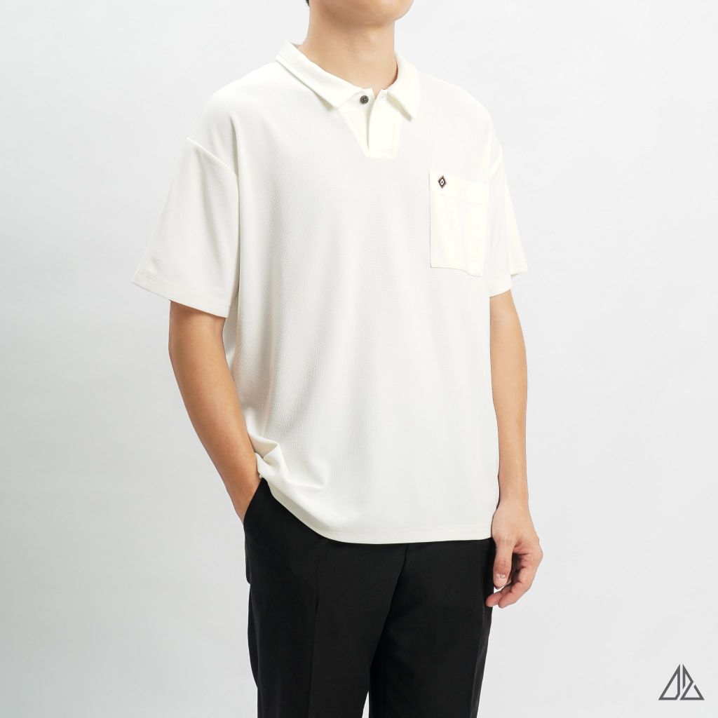 Áo polo fom rộng cổ V phối túi