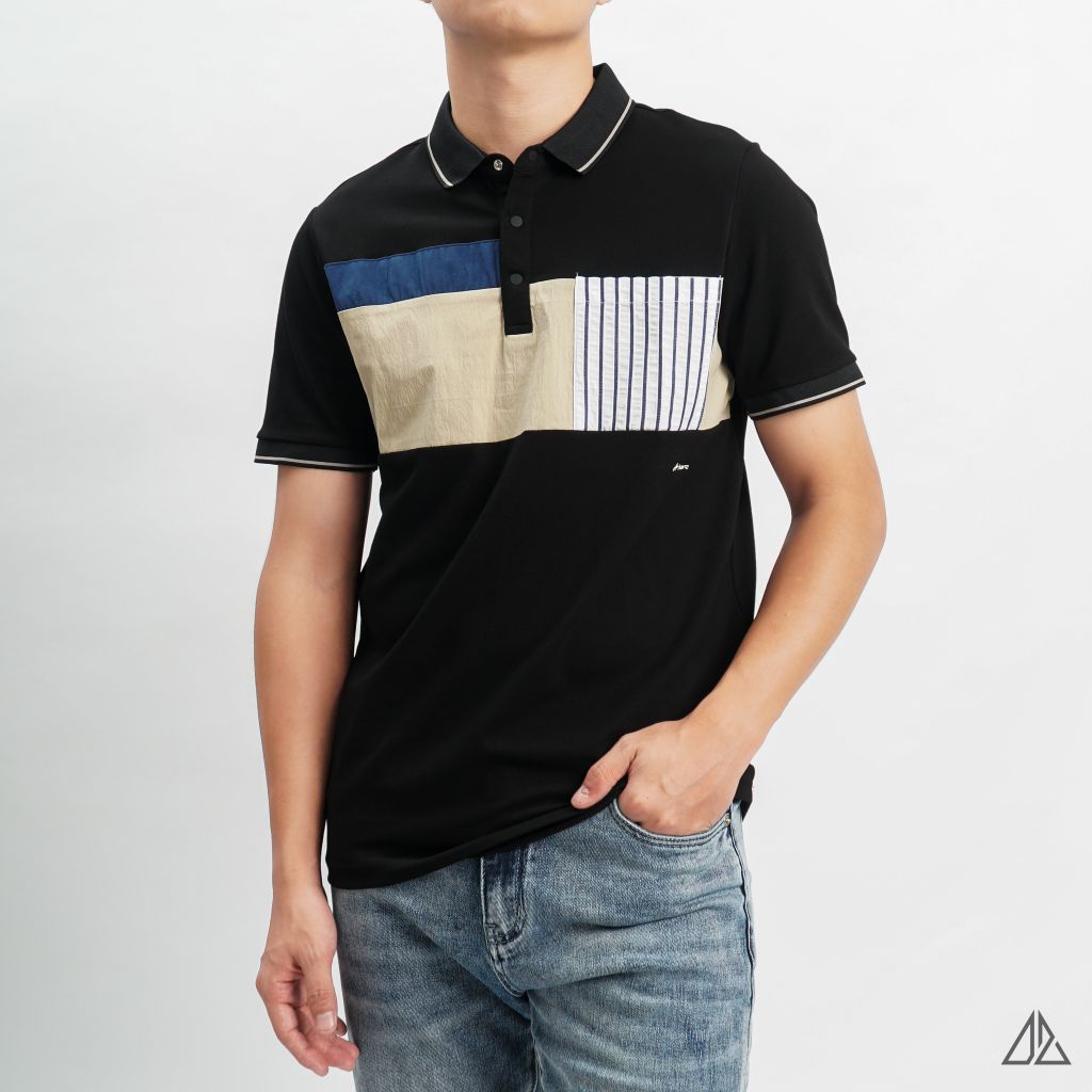 Polo đắp ngực kem túi sọc