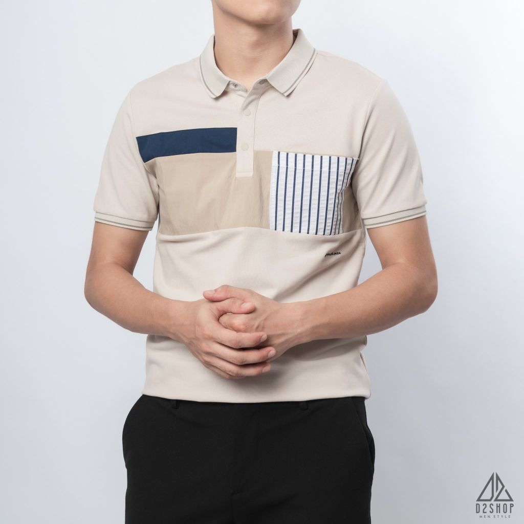 Polo đắp ngực kem túi sọc
