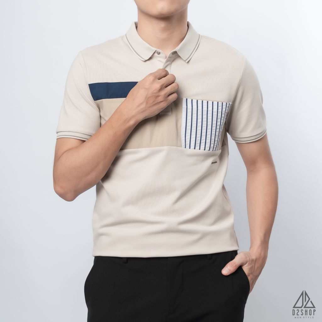 Polo đắp ngực kem túi sọc
