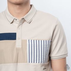 Polo đắp ngực kem túi sọc