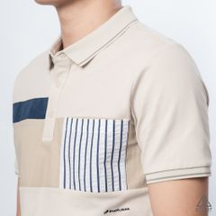 Polo đắp ngực kem túi sọc