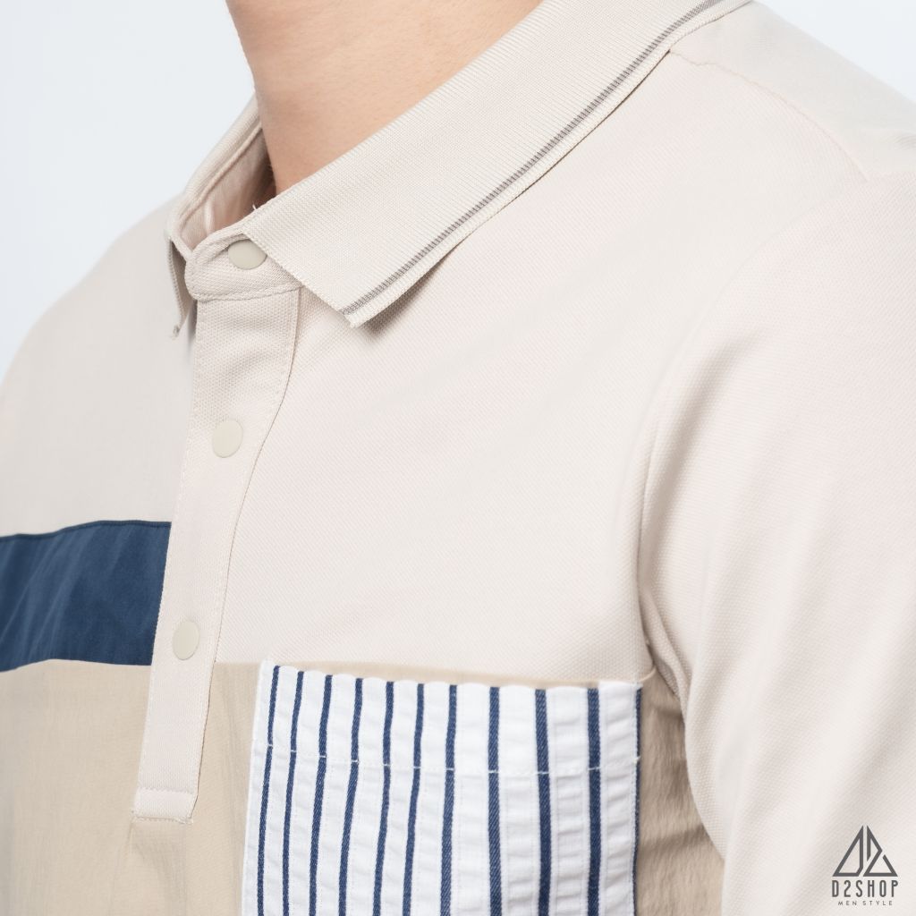 Polo đắp ngực kem túi sọc