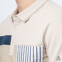 Polo đắp ngực kem túi sọc