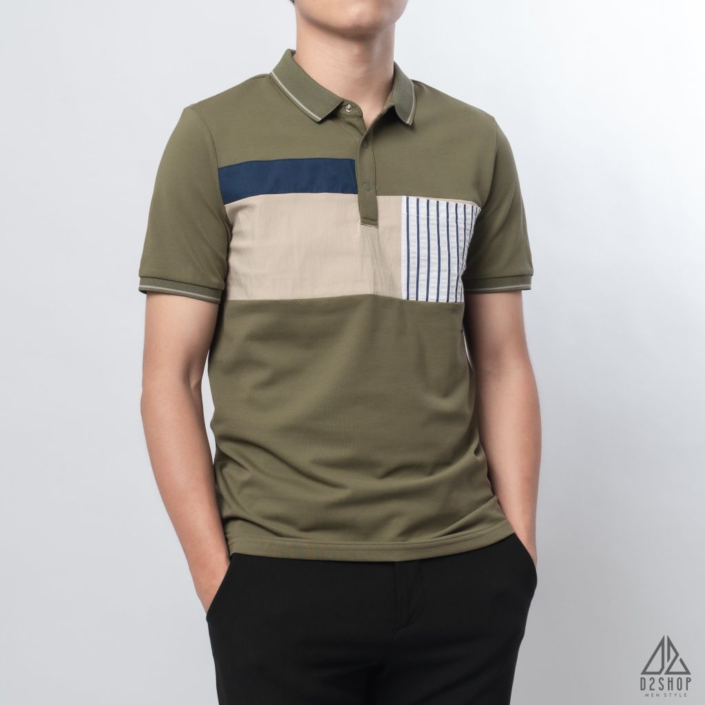 Polo đắp ngực kem túi sọc