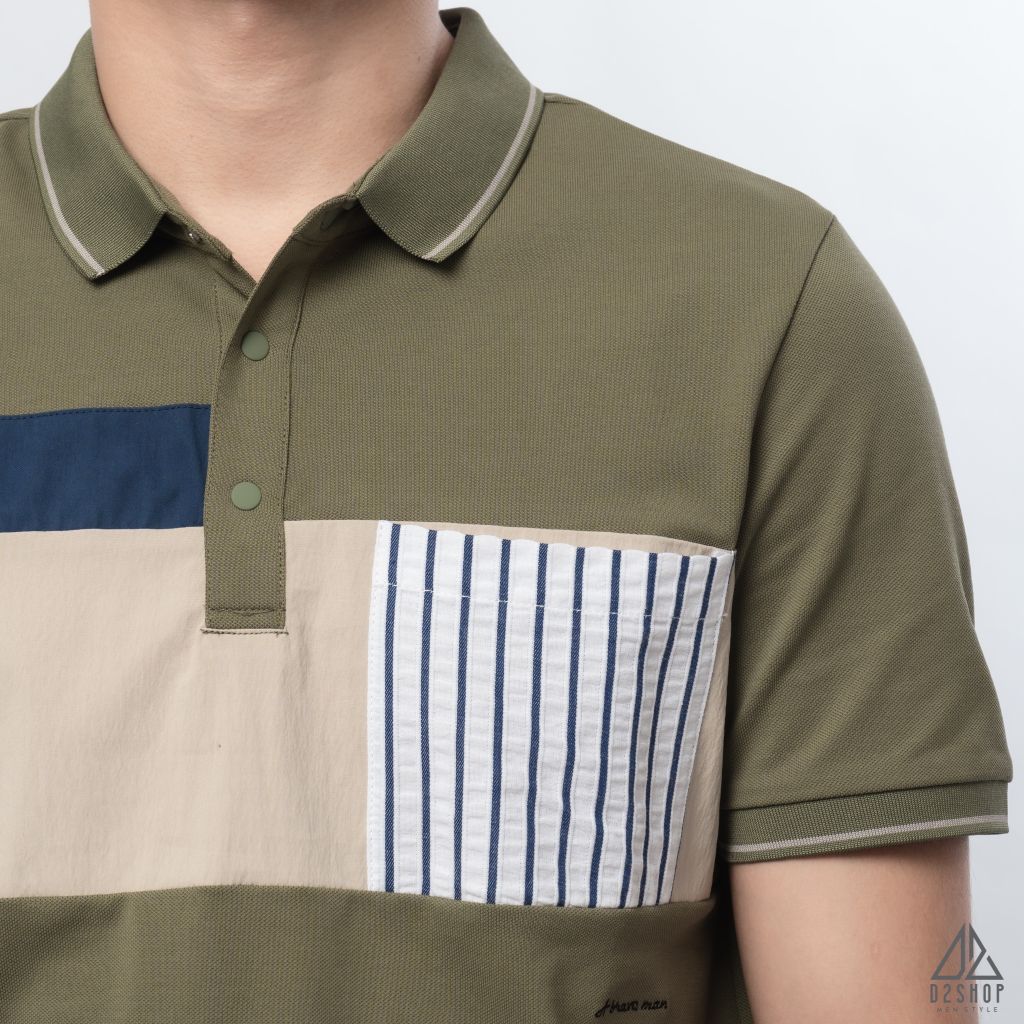 Polo đắp ngực kem túi sọc