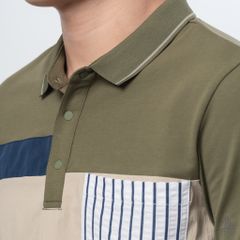 Polo đắp ngực kem túi sọc