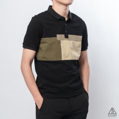 Polo phối ngực xanh rêu vải dù