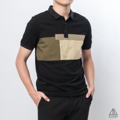 Polo phối ngực xanh rêu vải dù