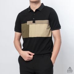 Polo phối ngực xanh rêu vải dù