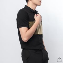 Polo phối ngực xanh rêu vải dù