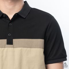 Polo phối ngực xanh rêu vải dù