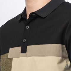 Polo phối ngực xanh rêu vải dù