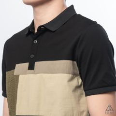 Polo phối ngực xanh rêu vải dù