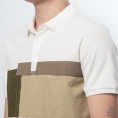 Polo phối ngực xanh rêu vải dù