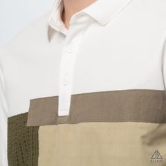 Polo phối ngực xanh rêu vải dù