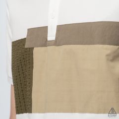Polo phối ngực xanh rêu vải dù