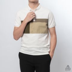 Polo phối ngực xanh rêu vải dù