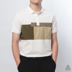 Polo phối ngực xanh rêu vải dù