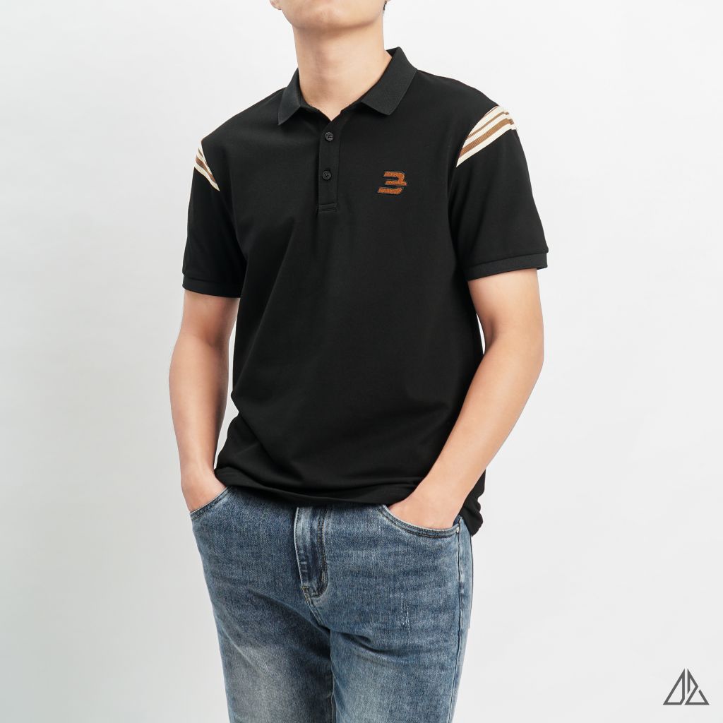 Áo polo viền vai thêu số 3