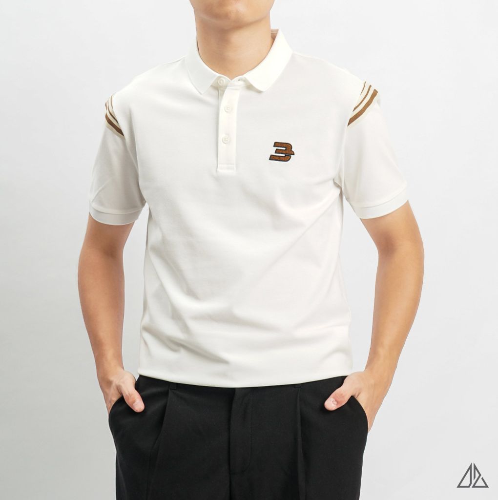 Áo polo viền vai thêu số 3