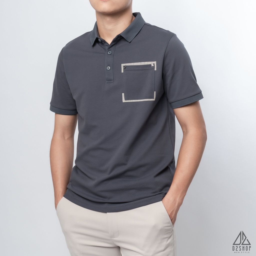 Polo túi đắp đính chữ S-R