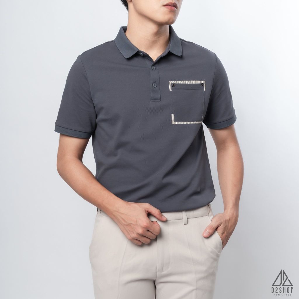 Polo túi đắp đính chữ S-R