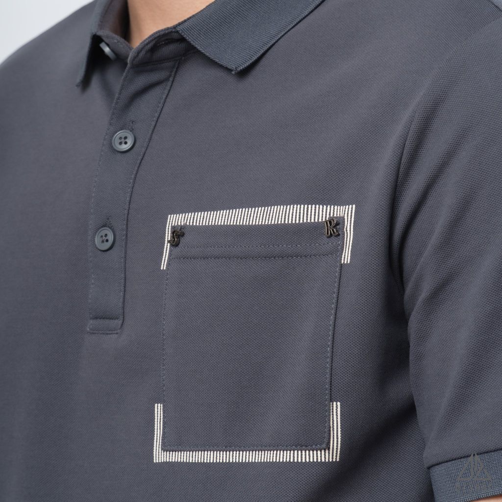 Polo túi đắp đính chữ S-R