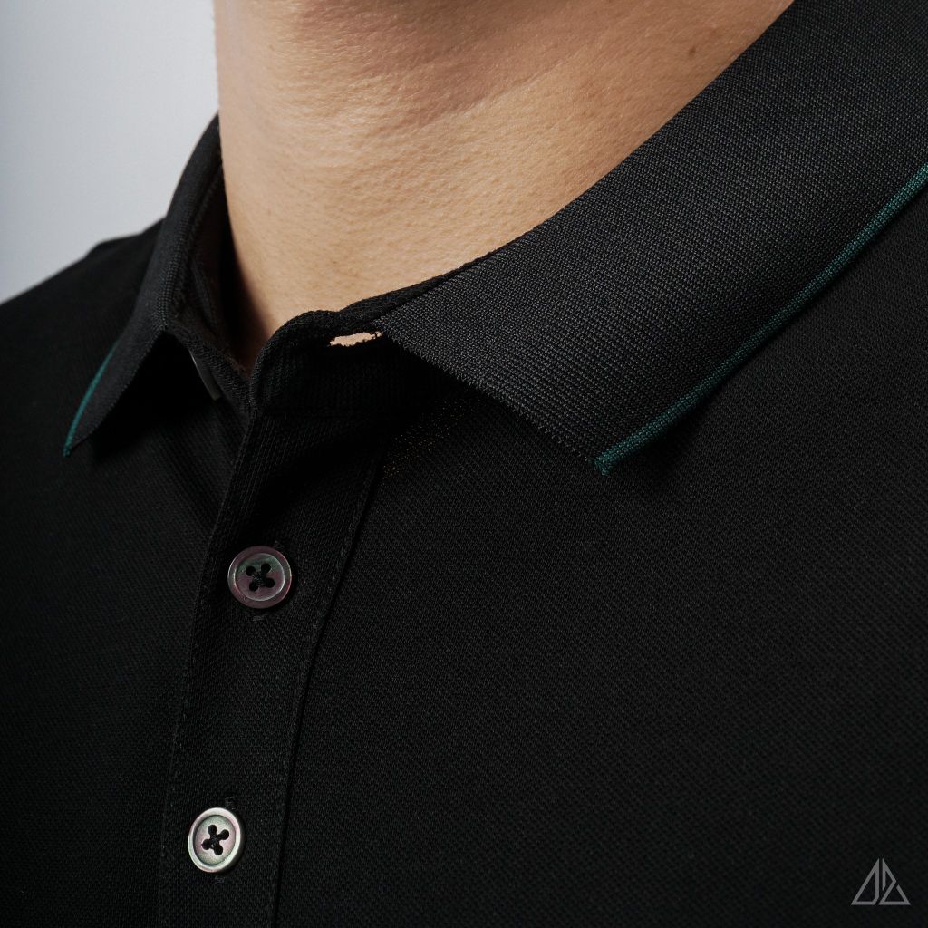 Áo polo phối 2 sọc ngực xanh lá