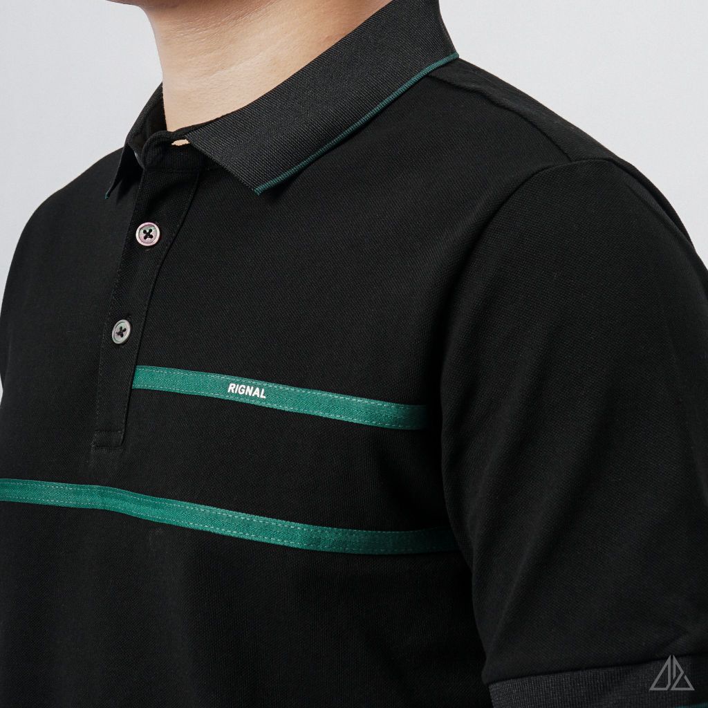 Áo polo phối 2 sọc ngực xanh lá