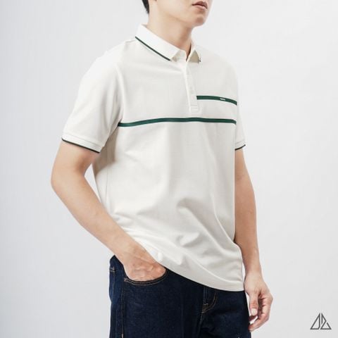 Áo polo phối 2 sọc ngực xanh lá