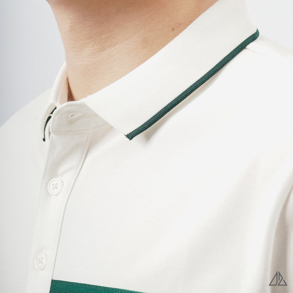 Áo polo phối 2 sọc ngực xanh lá