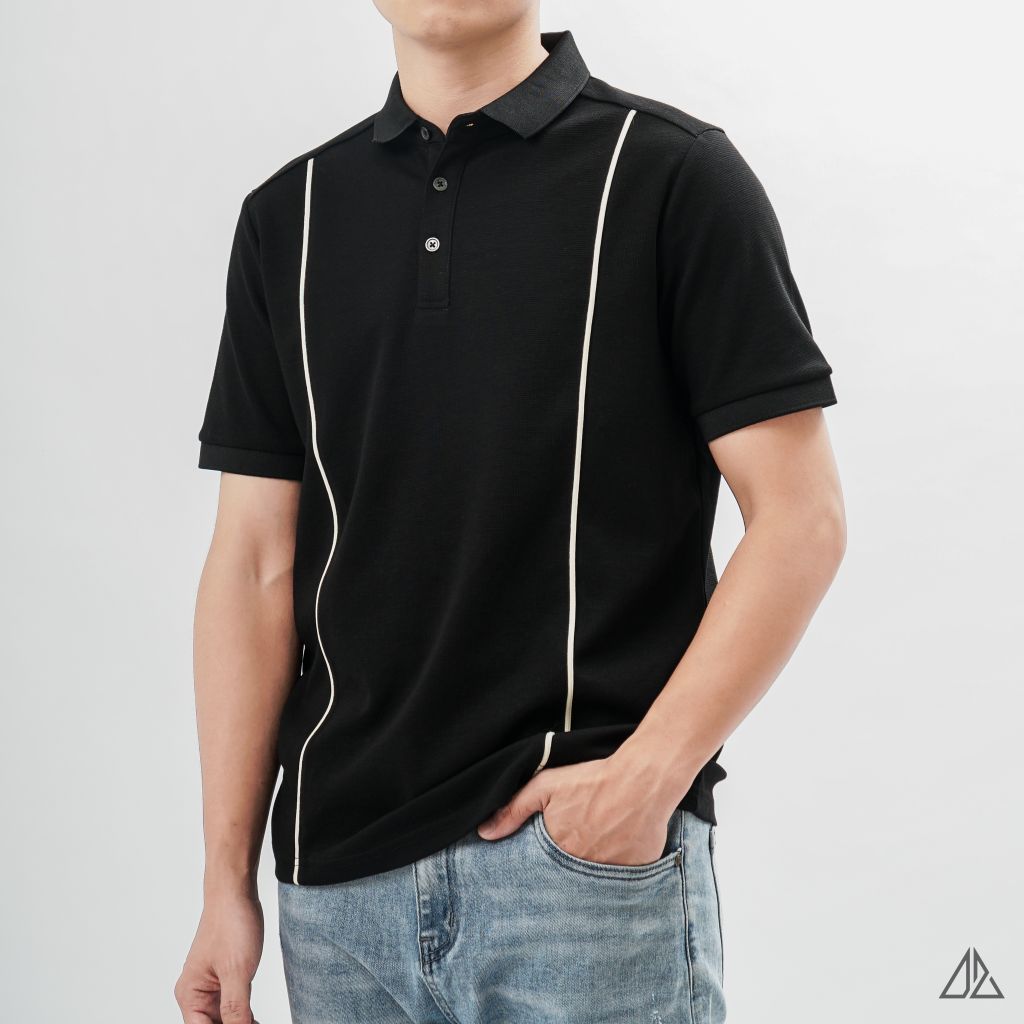 Áo polo phối 2 sọc đứng ngực
