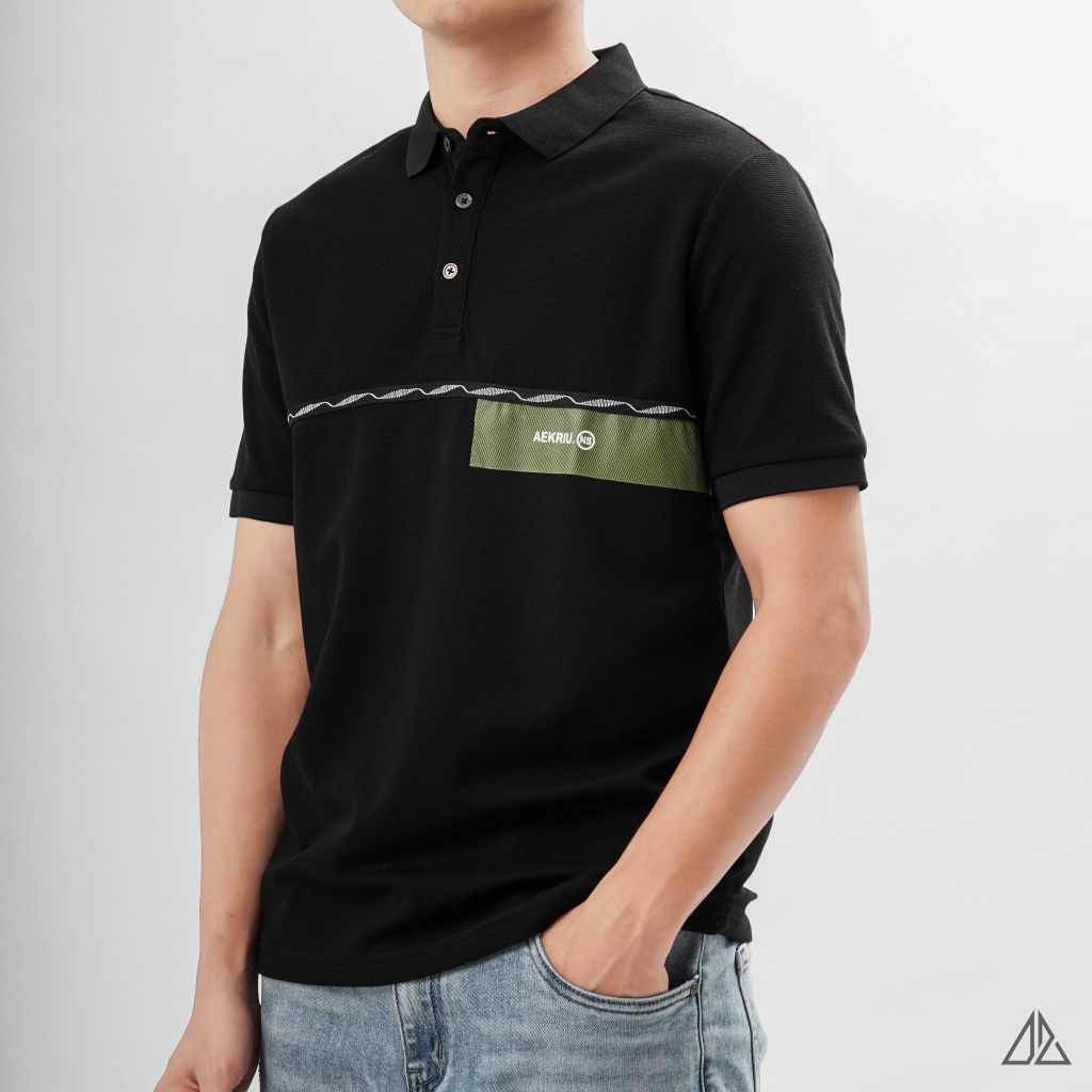 Áo polo phối viền sọc ngực xanh