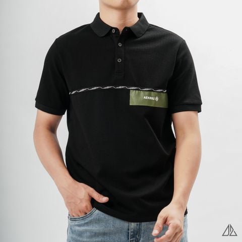 Áo polo phối viền sọc ngực xanh